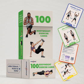 PhysioSpace 100-bodyweight cards front view showing illustrated moves for home workouts.