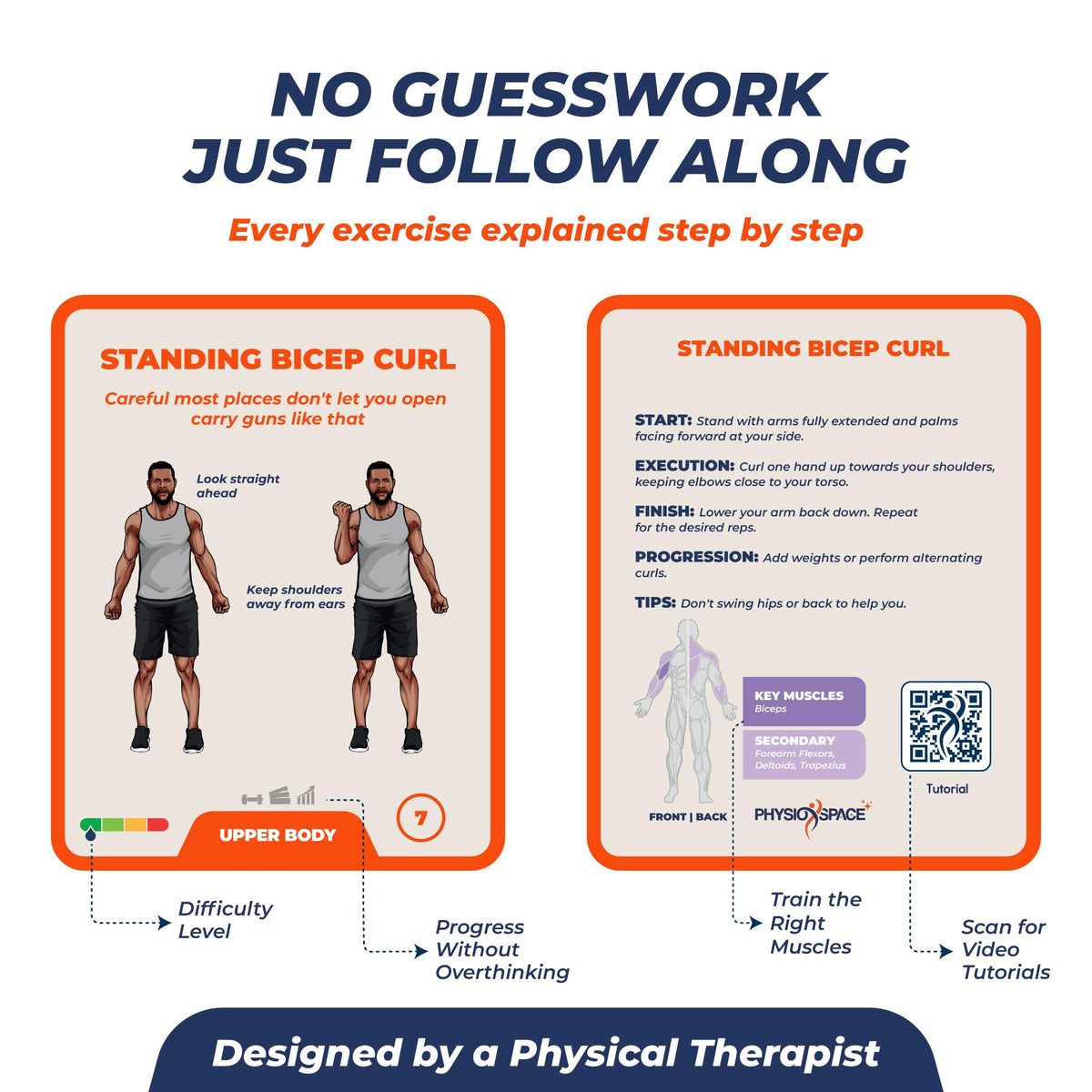 PhysioSpace card with QR-code linking to video demonstrations.