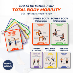 PhysioSpace Stretching Cards ring-bound for durable home or travel use.