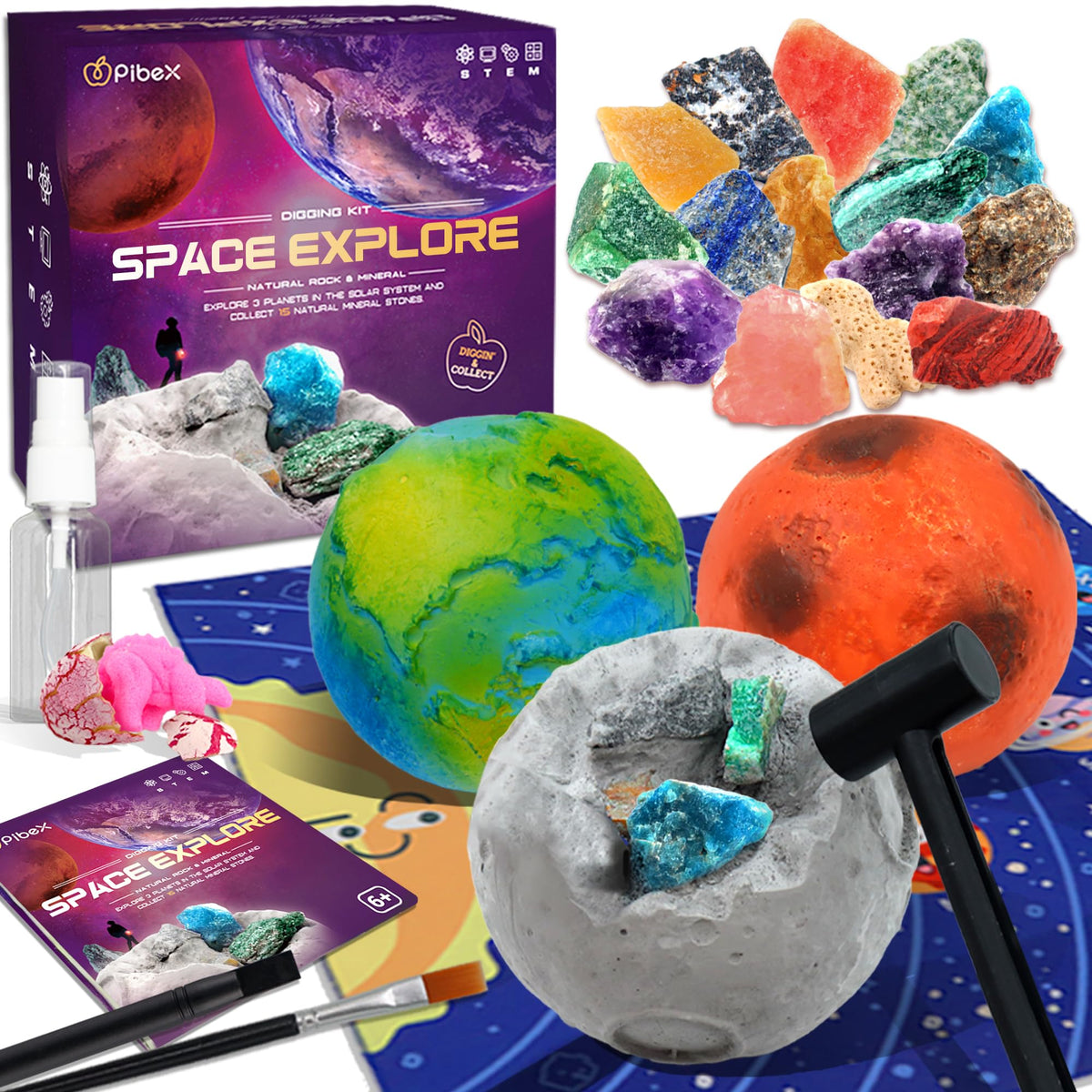 PIBEX Gemstone Dig Kit Earth planet: immersive hands-on geology exploration.