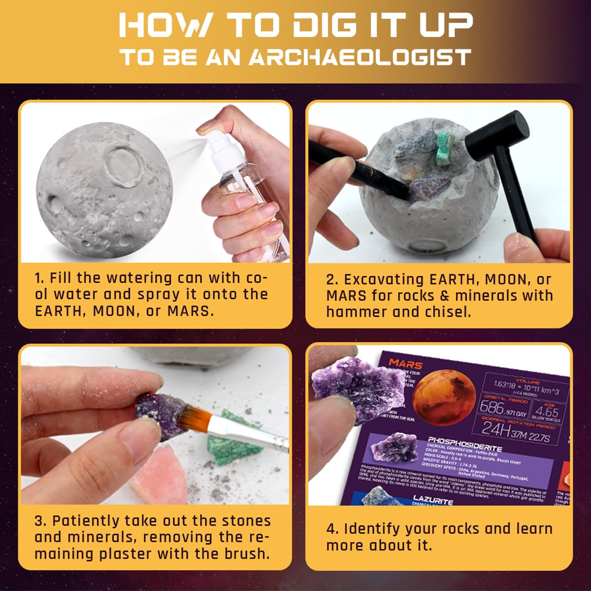 PIBEX Gemstone Dig Kit Mars planet: interactive space geology for curious kids.