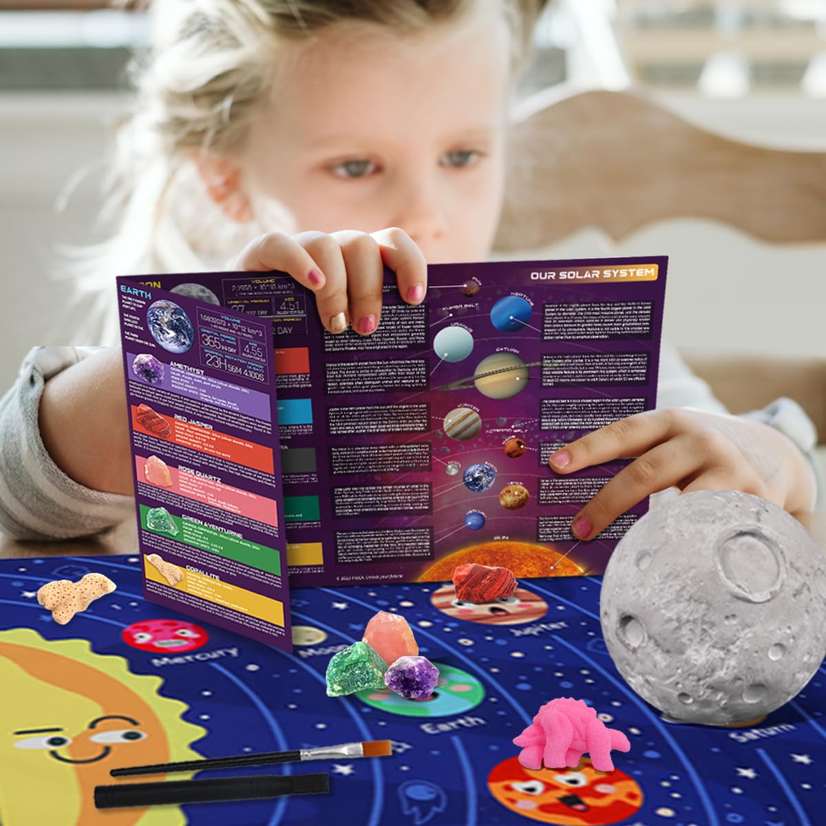 PIBEX Gemstone Dig Kit Solar system tablecloth: keeps play area tidy and educational.