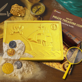 PIBEX magnifying glass with coins helps kids inspect coin details closely.