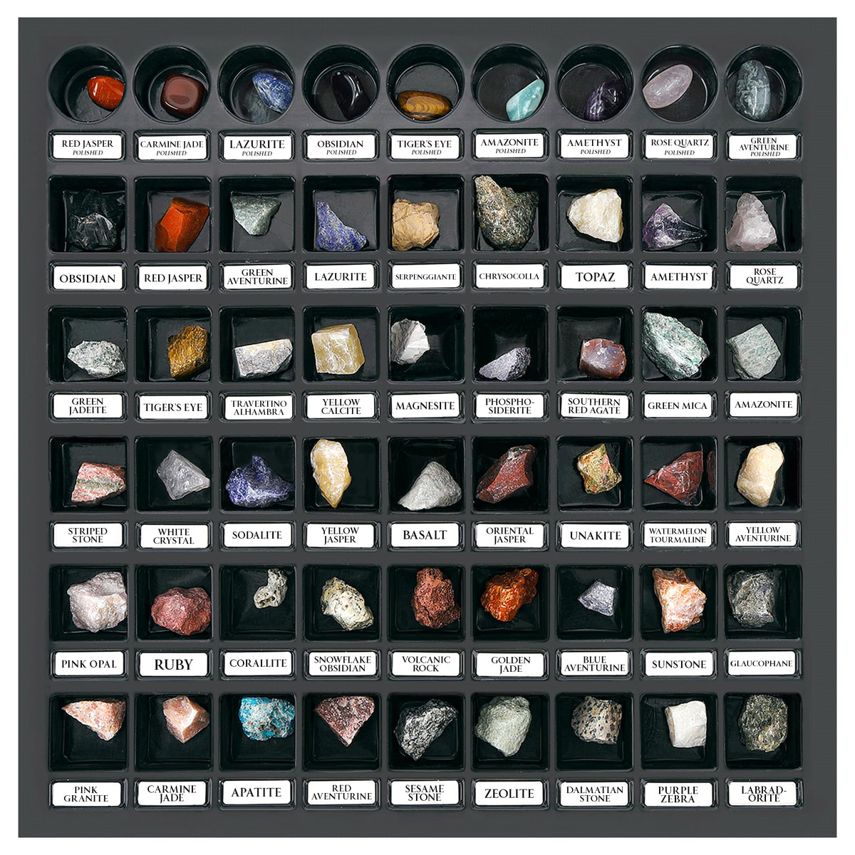 PIBEX polished gemstones closeup highlighting vibrant colors for tabletop display.