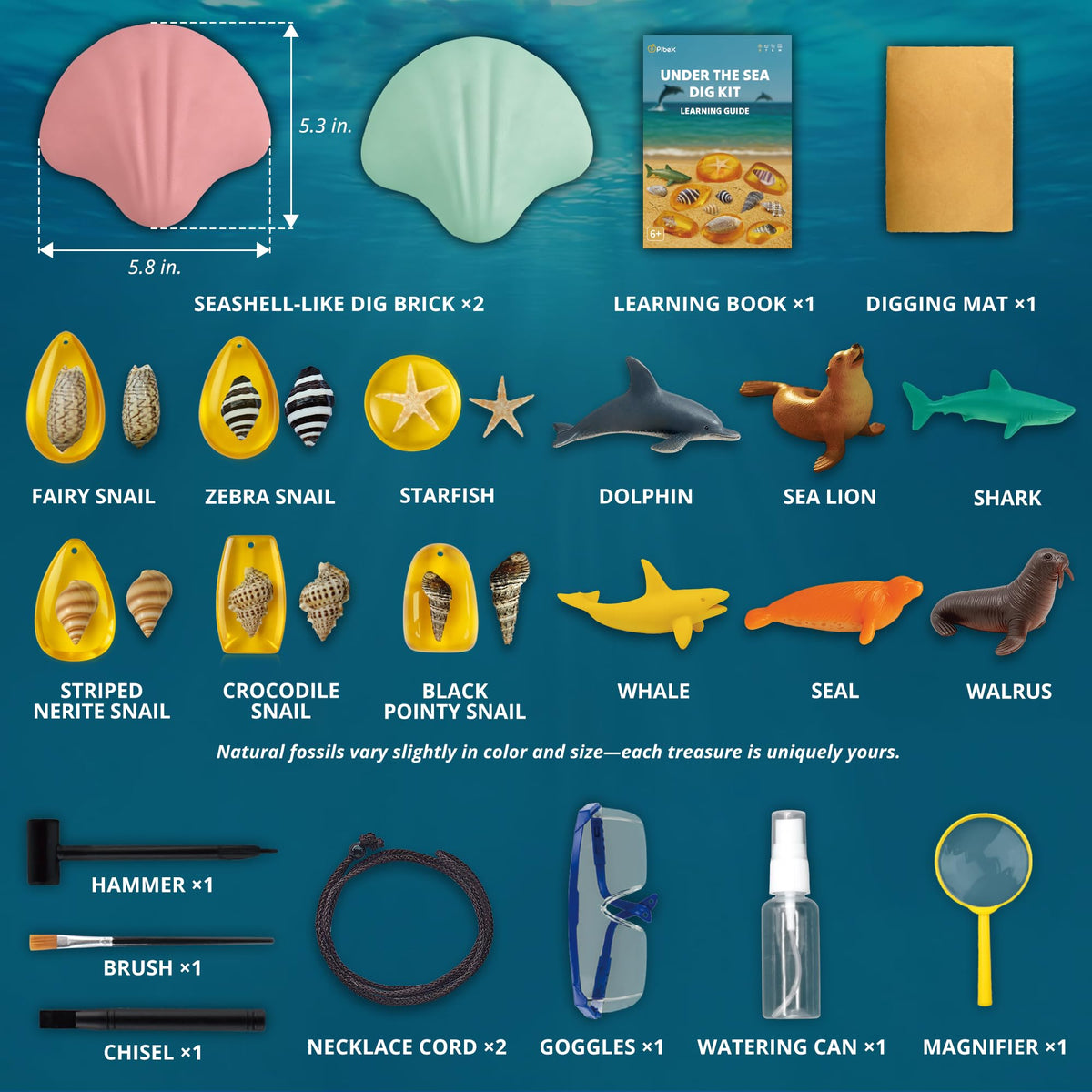 PIBEX Under-The-Sea Dig Kit: necklace cord crafts wearable ocean-themed jewelry.