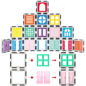 PicassoTiles clip-in windows and doors show operable features for imaginative play