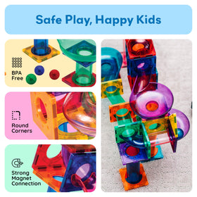 PicassoTiles curved slopes enable smooth drops and exciting speed changes