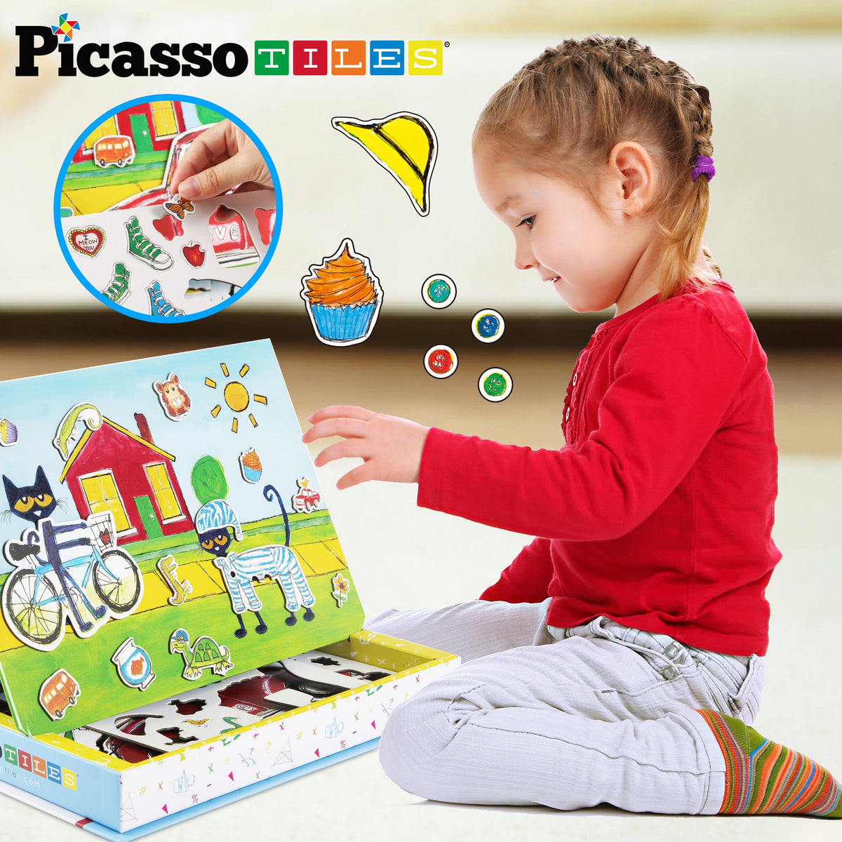 PicassoTiles magnetic board playset encourages problem-solving and spatial awareness.