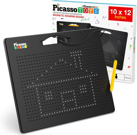 PicassoTiles magnetic drawing board close-up with beads forming patterns