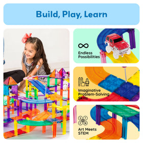 PicassoTiles magnetic tiles enable easy assembly for scalable STEM play.