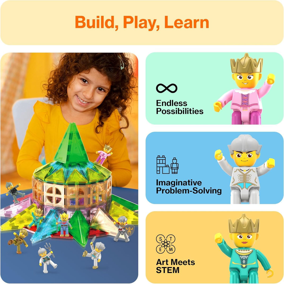 PicassoTiles medieval castle assembly image showing blocks and magnets for shaping walls.