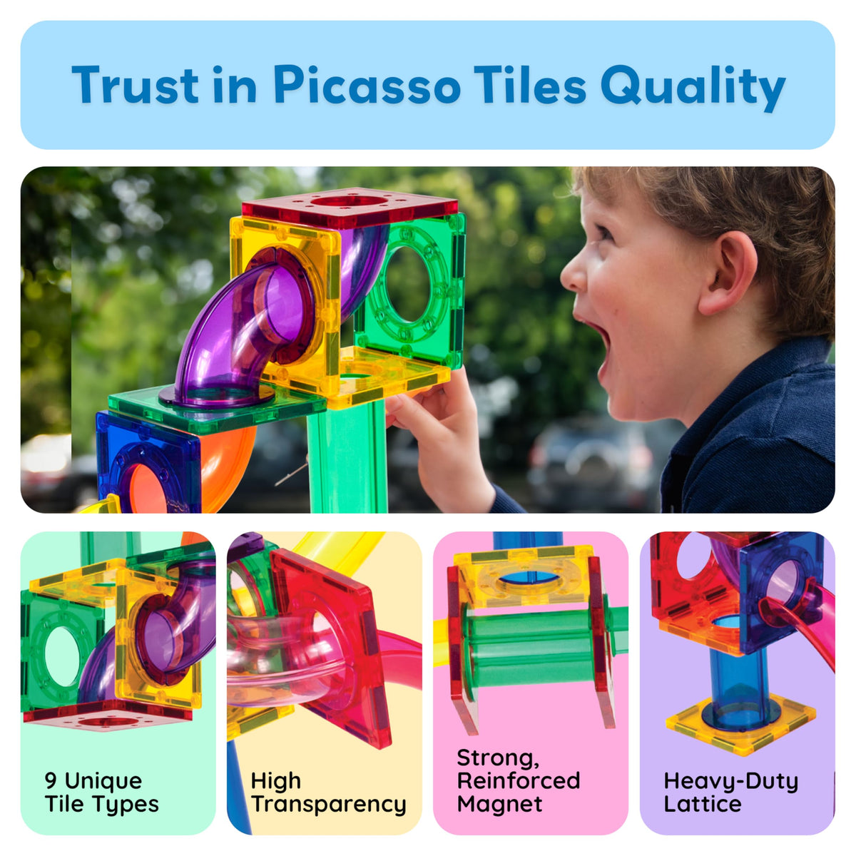 PicassoTiles Montessori-style play promotes independent exploration and sequencing