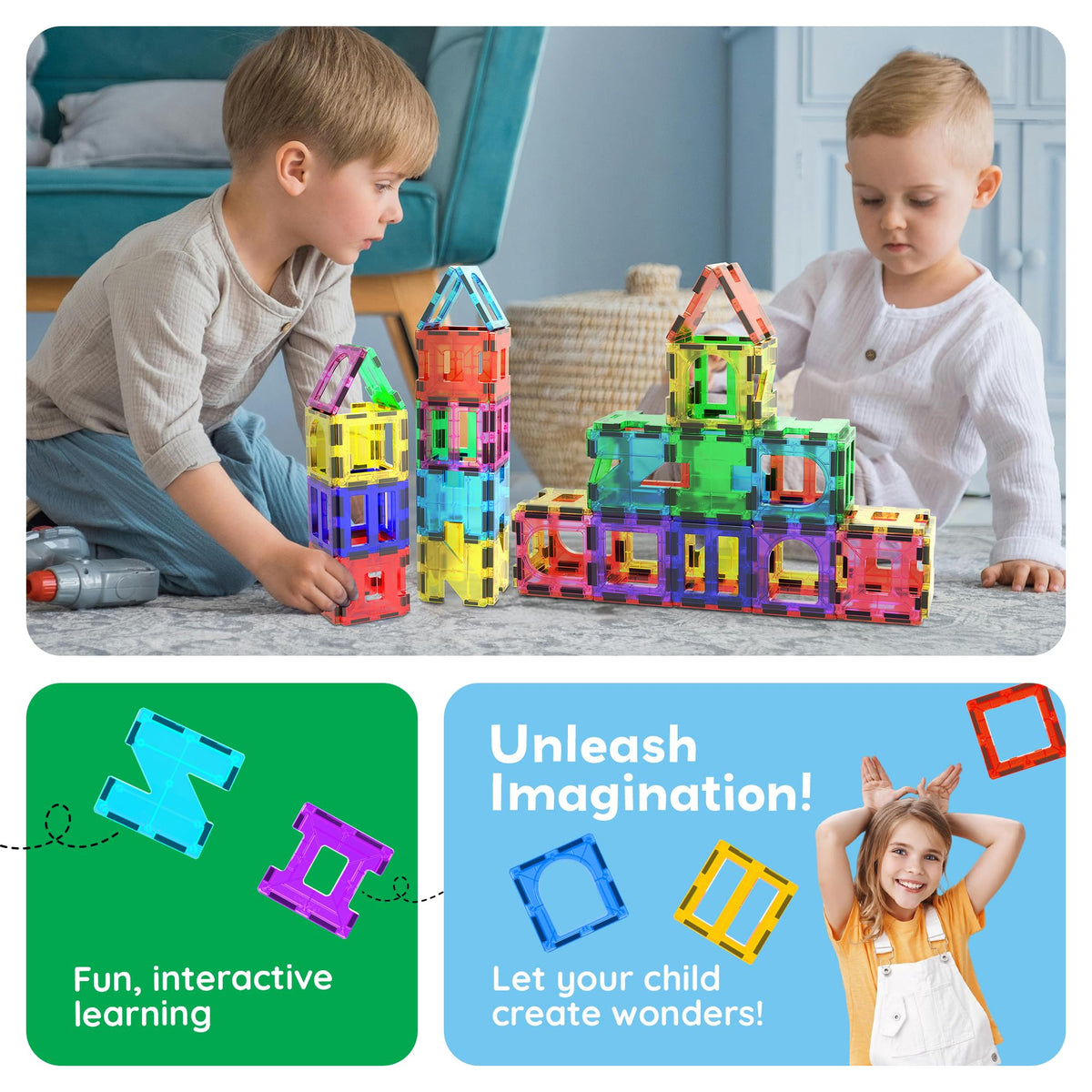 PicassoTiles PT42 magnetic play brand featured in action for quick, colorful construction.