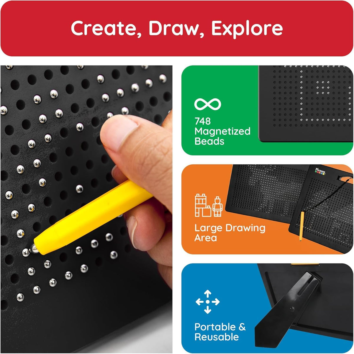 PicassoTiles stylus in hand enabling precise, mess-free drawing