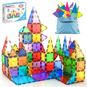 PicassoTiles 100-piece set clear magnetic tiles for versatile learning and play