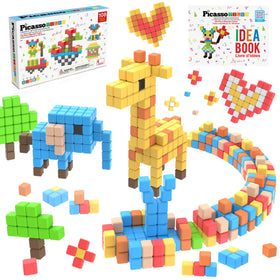 PicassoTiles 108-piece magnetic cube set for creative assembly and problem solving.
