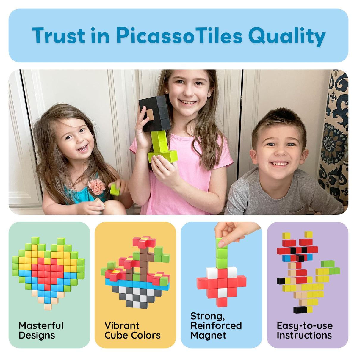 PicassoTiles supports solo or group building and teamwork.