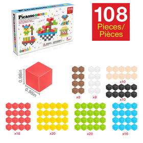 PicassoTiles magnetic connectors click together, teaching sequencing and pattern building.