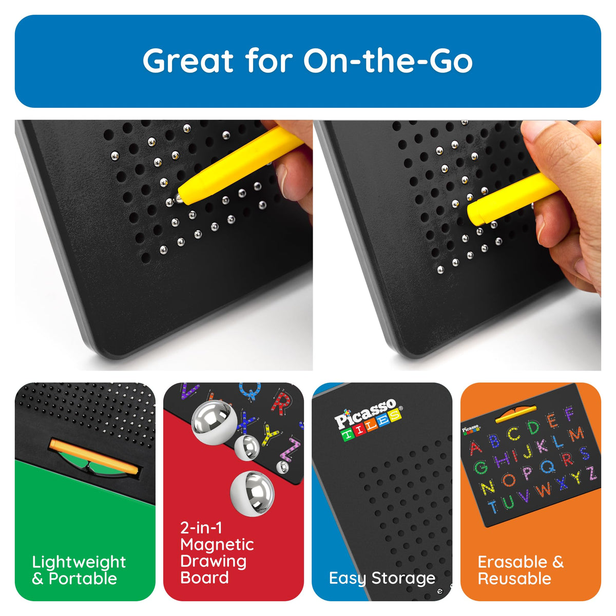 PicassoTiles erasable surface makes cleanup quick after doodles and practice.