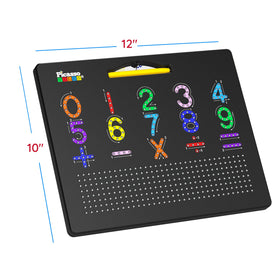 PicassoTiles 2in1 magnetic drawing board math side helps with number recognition and counting.