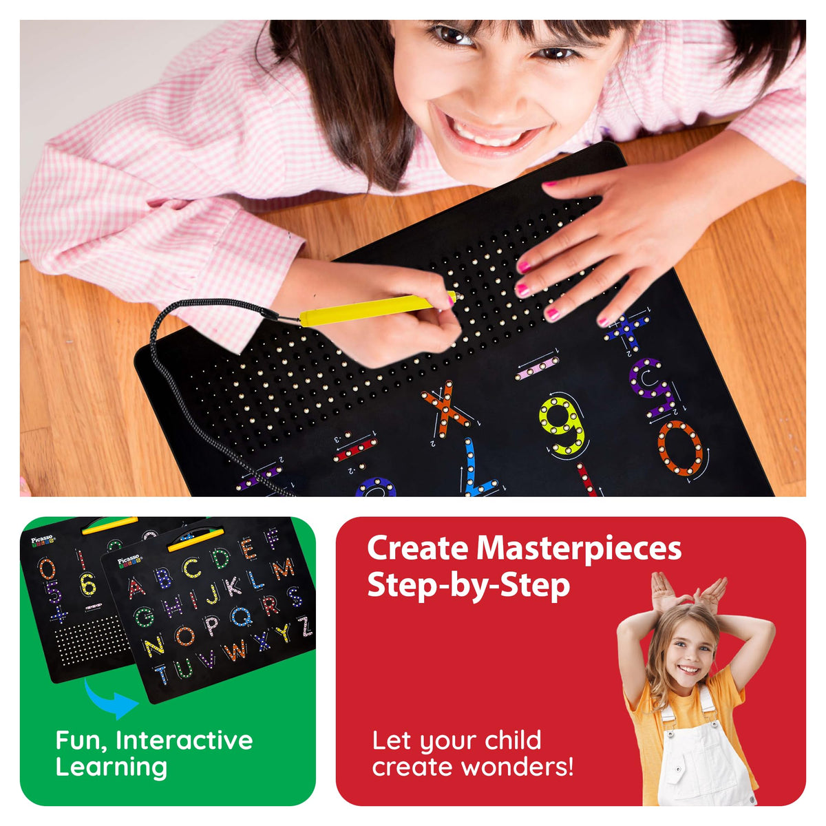 PicassoTiles stylus slot keeps the writing tool secure during play.