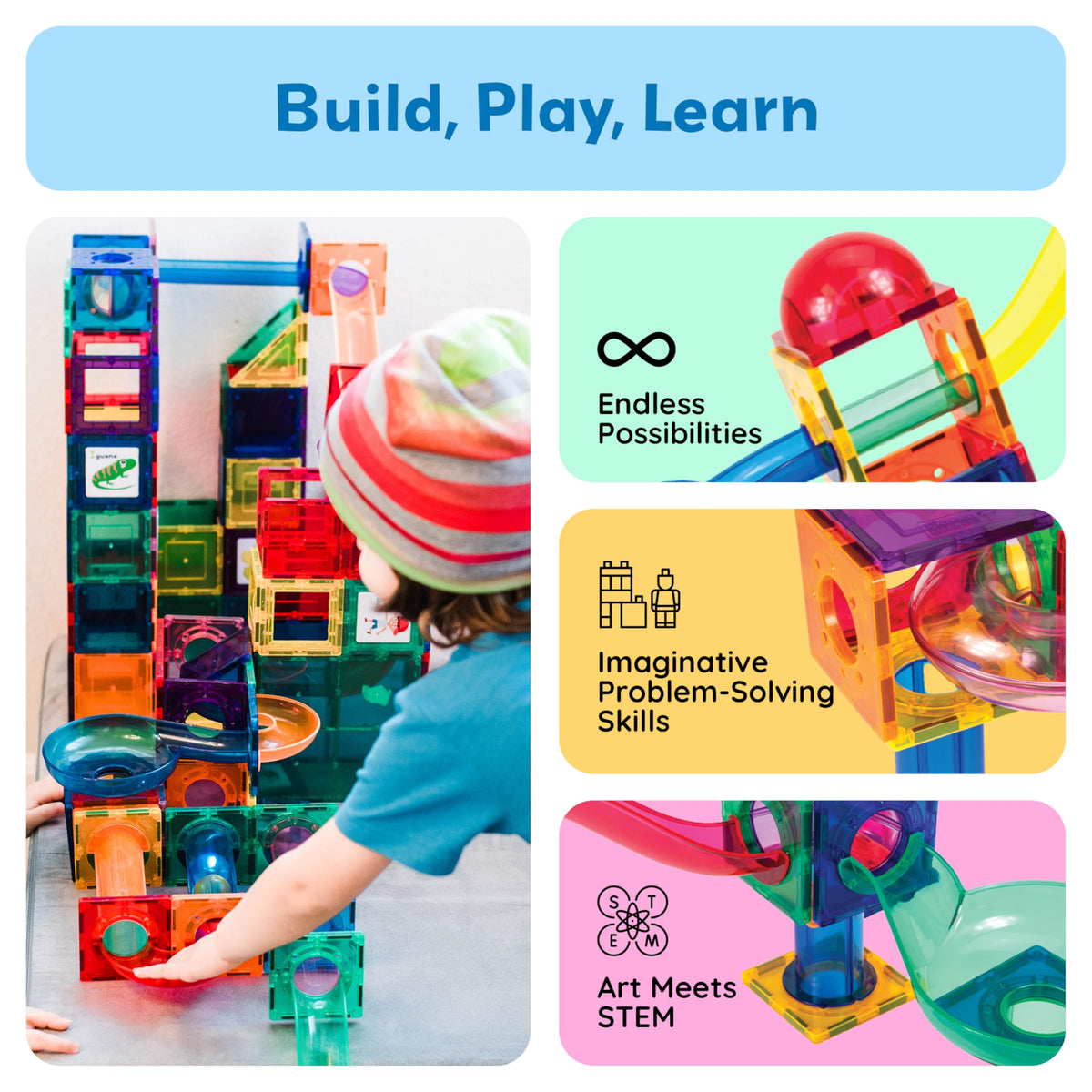 PicassoTiles 3D magnetic tiles spark layered race track ideas.