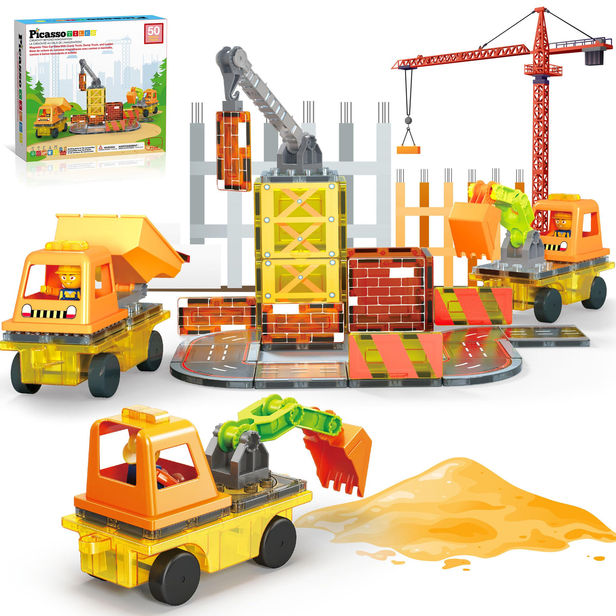 PicassoTiles 5-in-1 crane magnet tile enhances fine motor skills during imaginative play