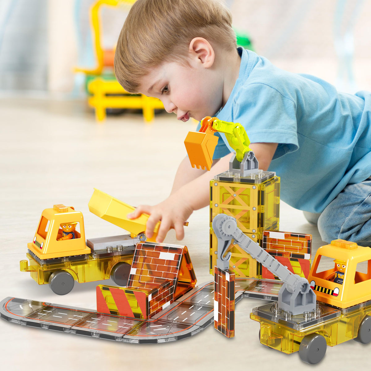 PicassoTiles 5-in-1 excavator magnet tile supports spatial reasoning with hands on building