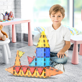 PicassoTiles 60-piece set side view, open box, emphasizes easy storage and access