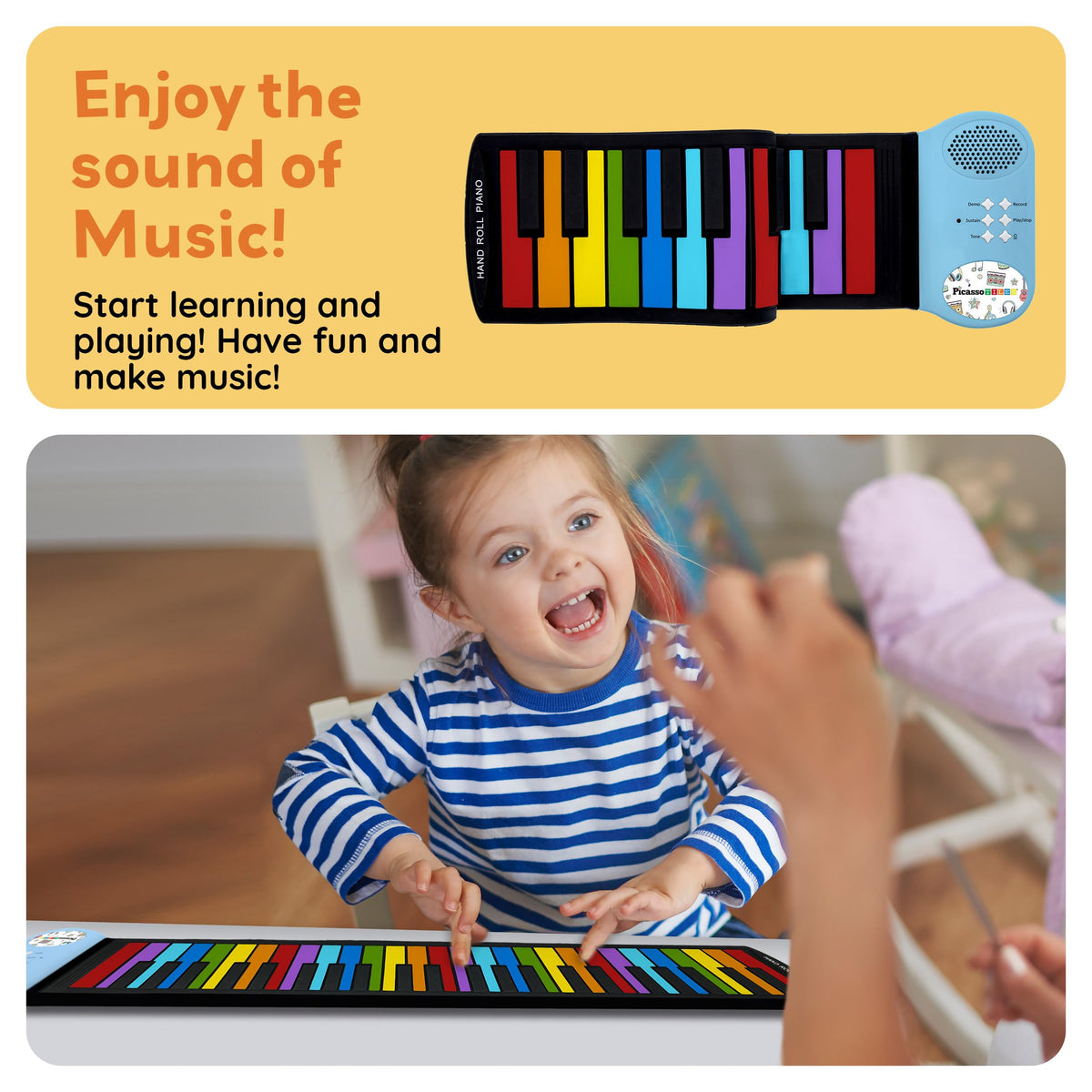 PicassoTiles 8 tones and 6 demo songs expand musical exposure.