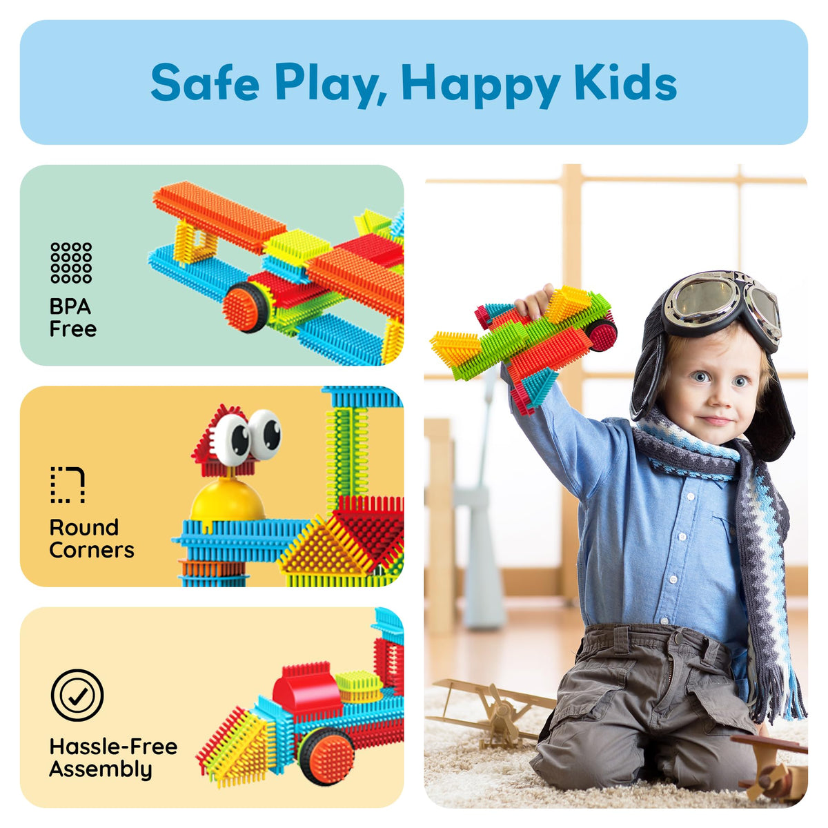 PicassoTiles ABS plastic safety design with rounded edges for kids.