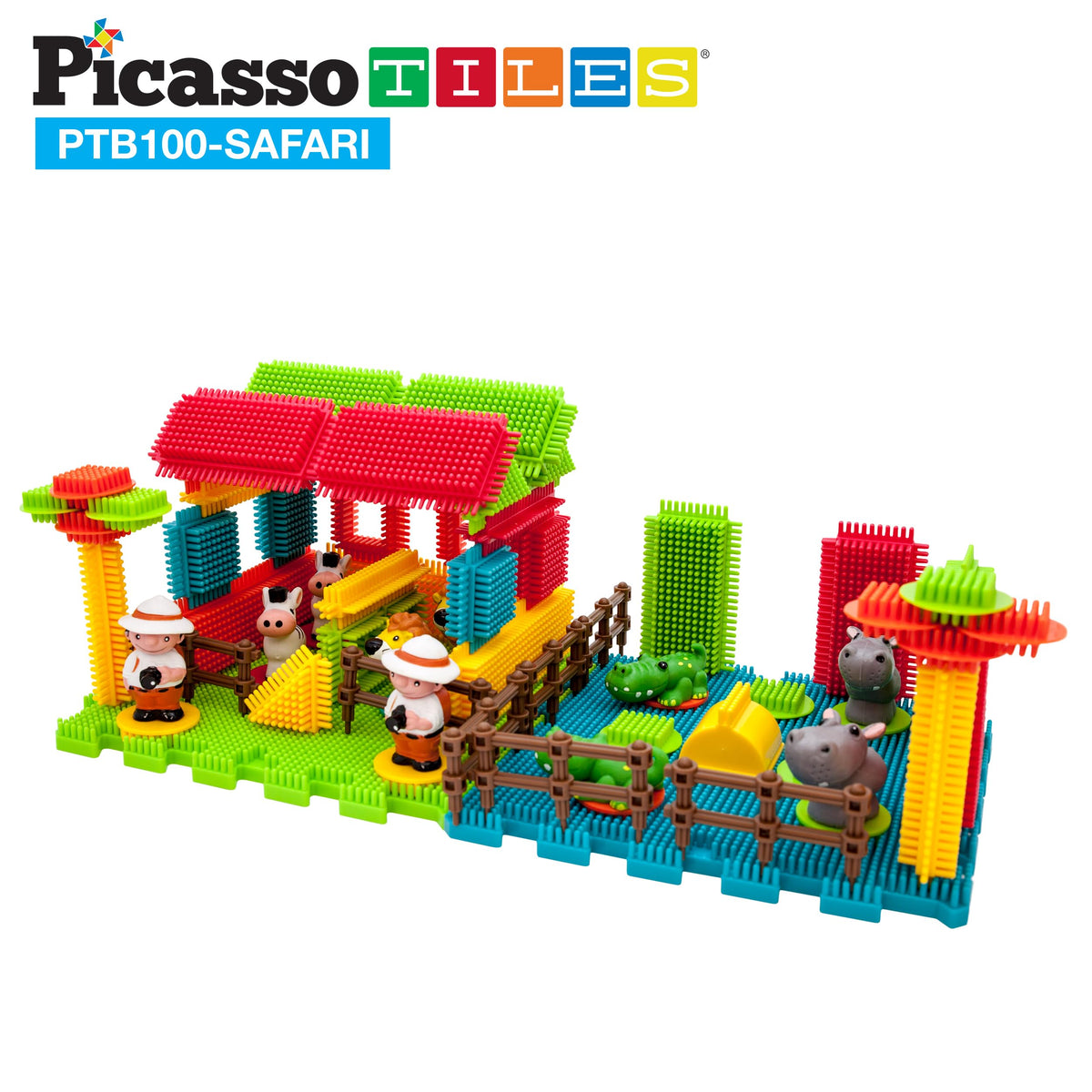 Animal figures from the set add safari storytelling during construction