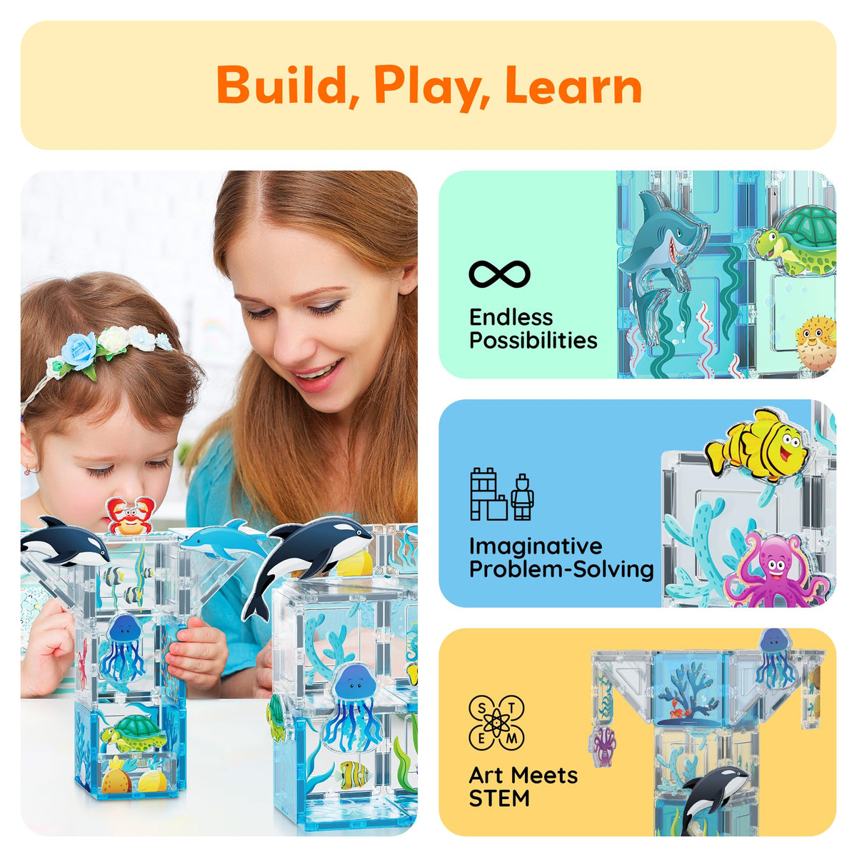 PicassoTiles aquarium dolphin figure fuels ocean-themed play and storytelling