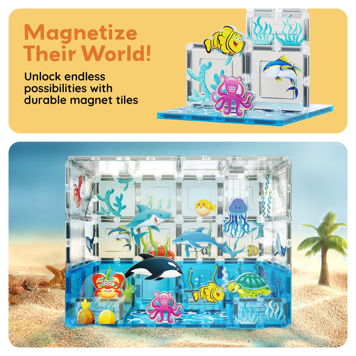 PicassoTiles aquarium octopus figure encourages pattern making and motor precision