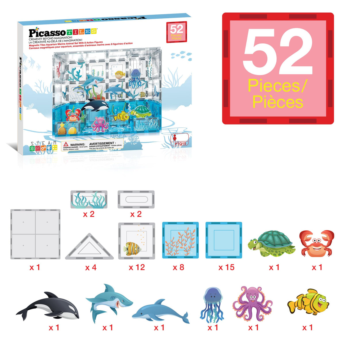 PicassoTiles aquarium turtle figure promotes sequencing and color recognition