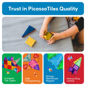 PicassoTiles BPA-free and non-toxic tiles ensure safe play.
