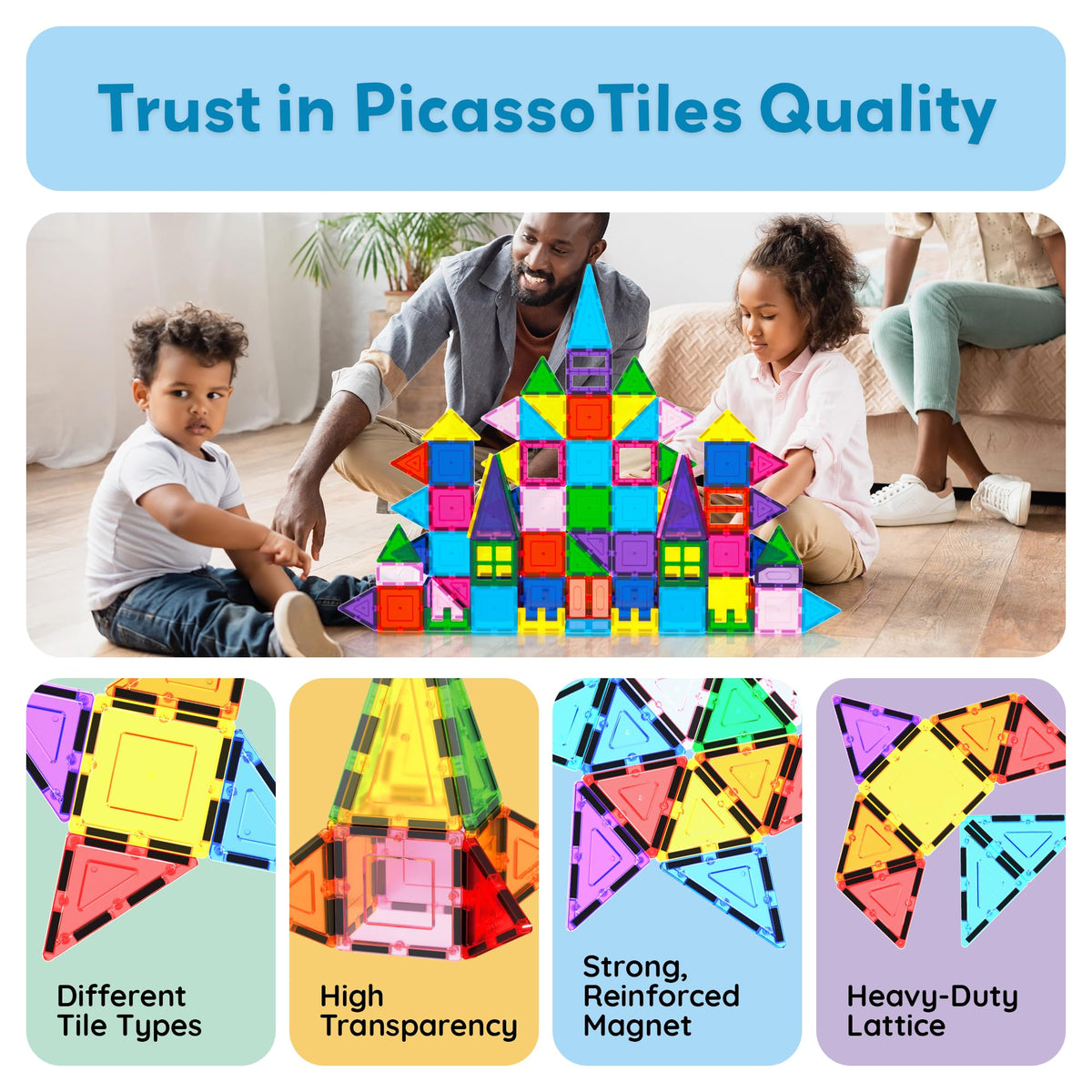Car piece and dynamic designs in PicassoTiles set