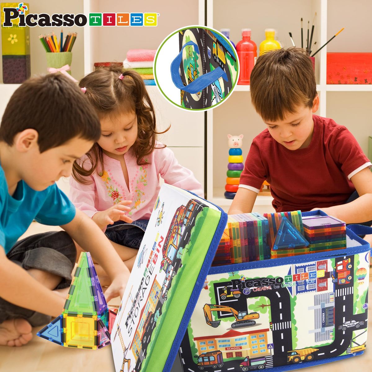 PicassoTiles city-themed design sparks imaginative play while keeping toys organized.
