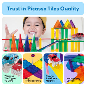 PicassoTiles classroom group play image emphasizing collaborative STEM building and focused problem solving.