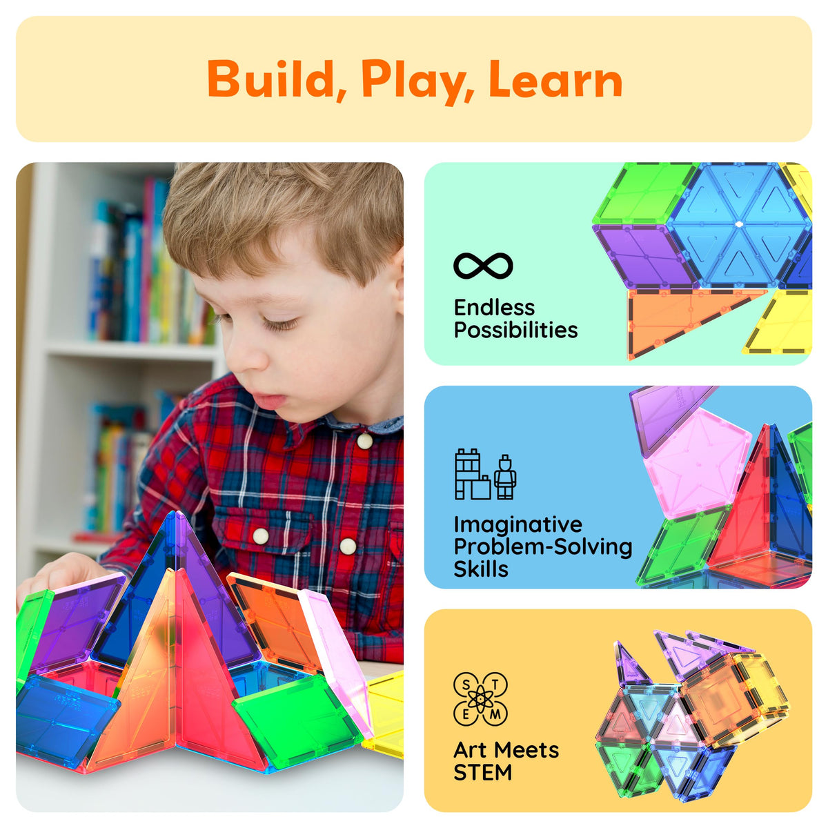 PicassoTiles color shape recognition tiles boost early math and design sense.