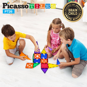 Colorful PicassoTiles tiles spark sensory learning and pattern recognition.