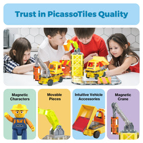 PicassoTiles construction themed tiles extend play across setups