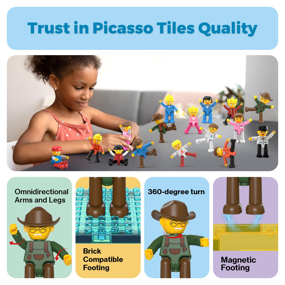 PicassoTiles supports creative learning through role play and scene creation.