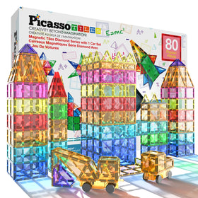 PicassoTiles diamond magnetic tiles for limitless creative builds and hands-on STEM play.