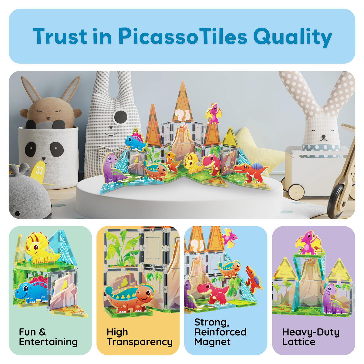 PicassoTiles dino playset invites constructing and imaginative play