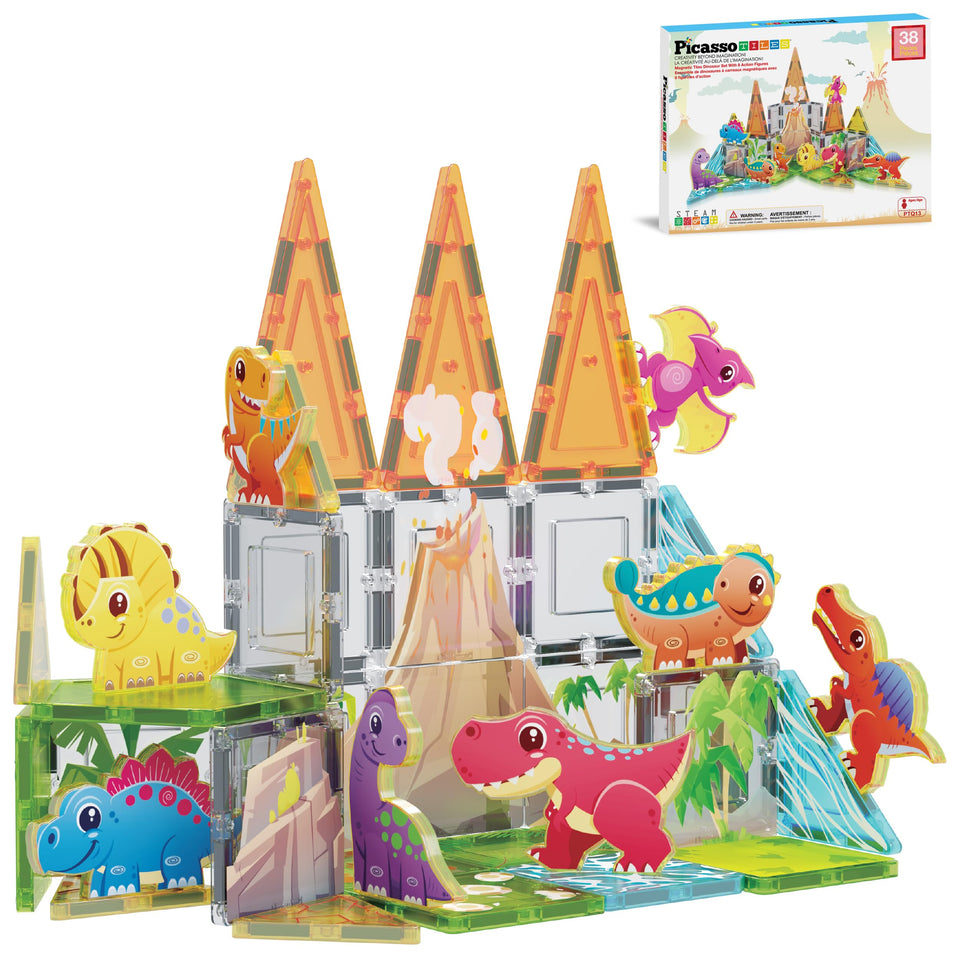 PicassoTiles dinosaur magnetic adventure set with 38 pieces for creative exploration
