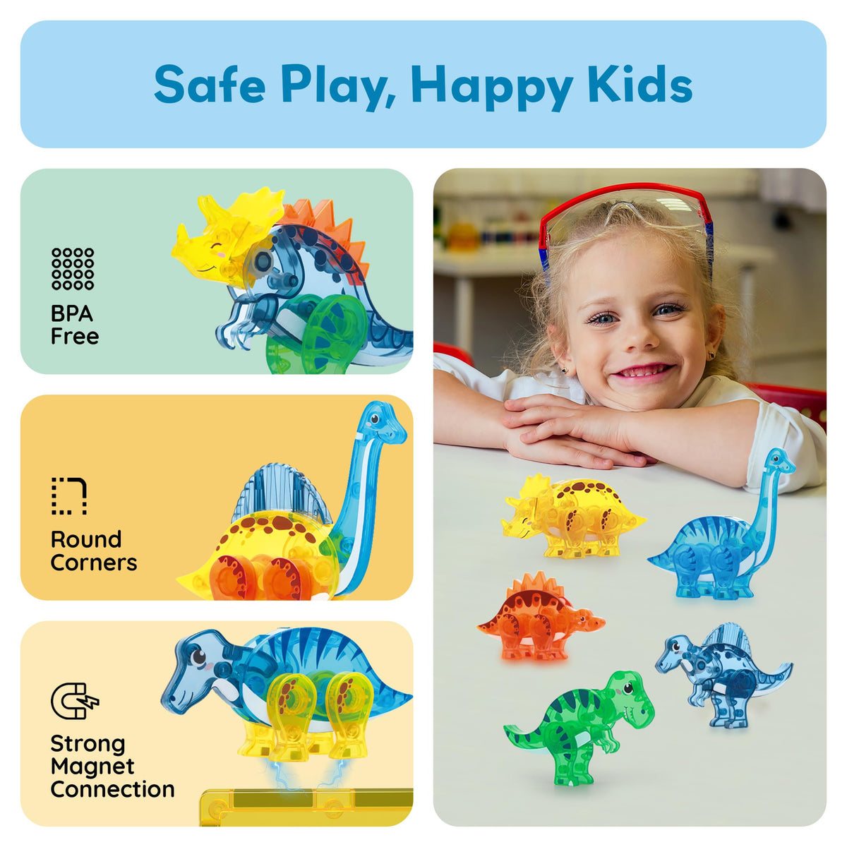 PicassoTiles Mix-and-match accessory set boosts imaginative design options.