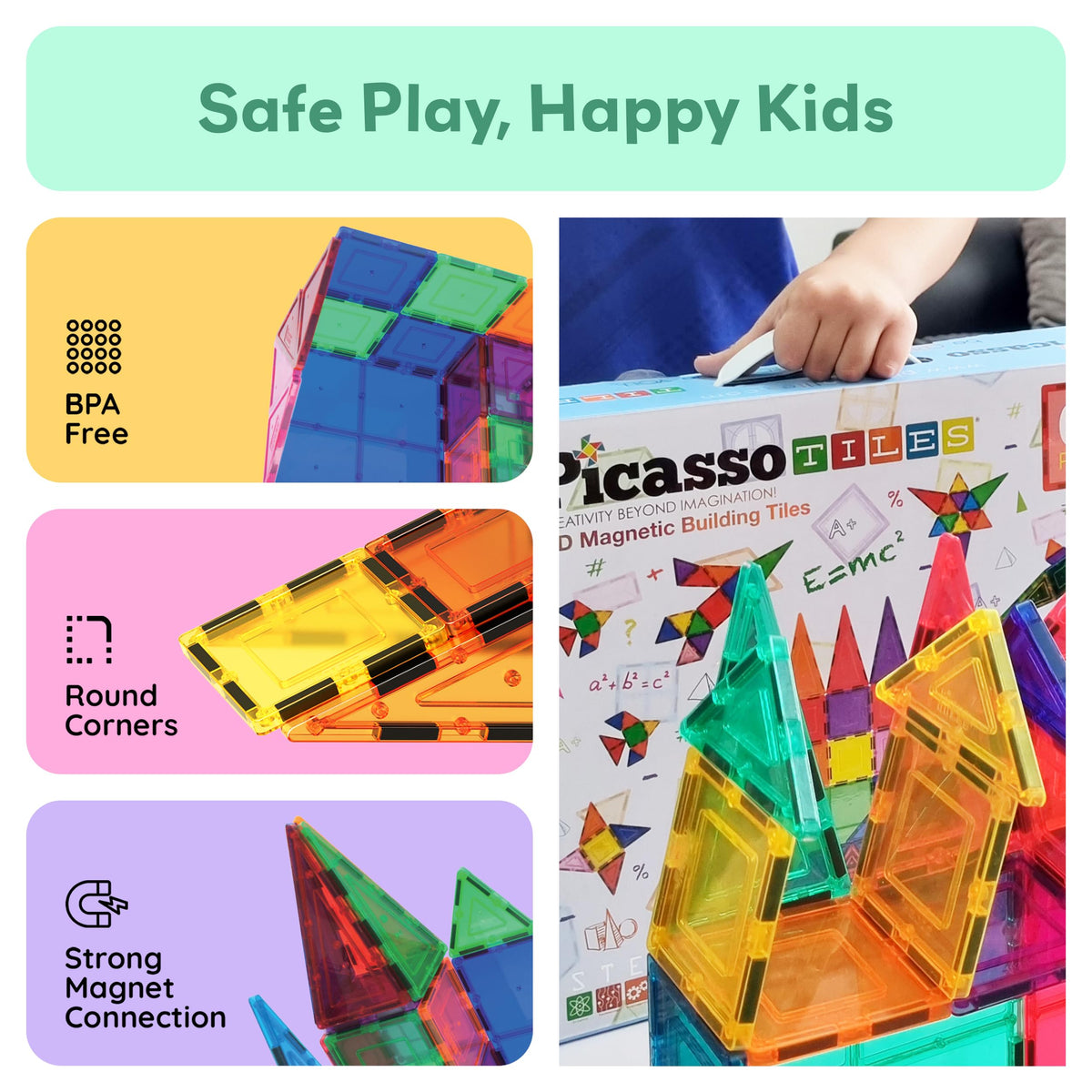 PicassoTiles supports early geometry and hand-eye coordination through building