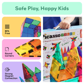 PicassoTiles supports early geometry and hand-eye coordination through building