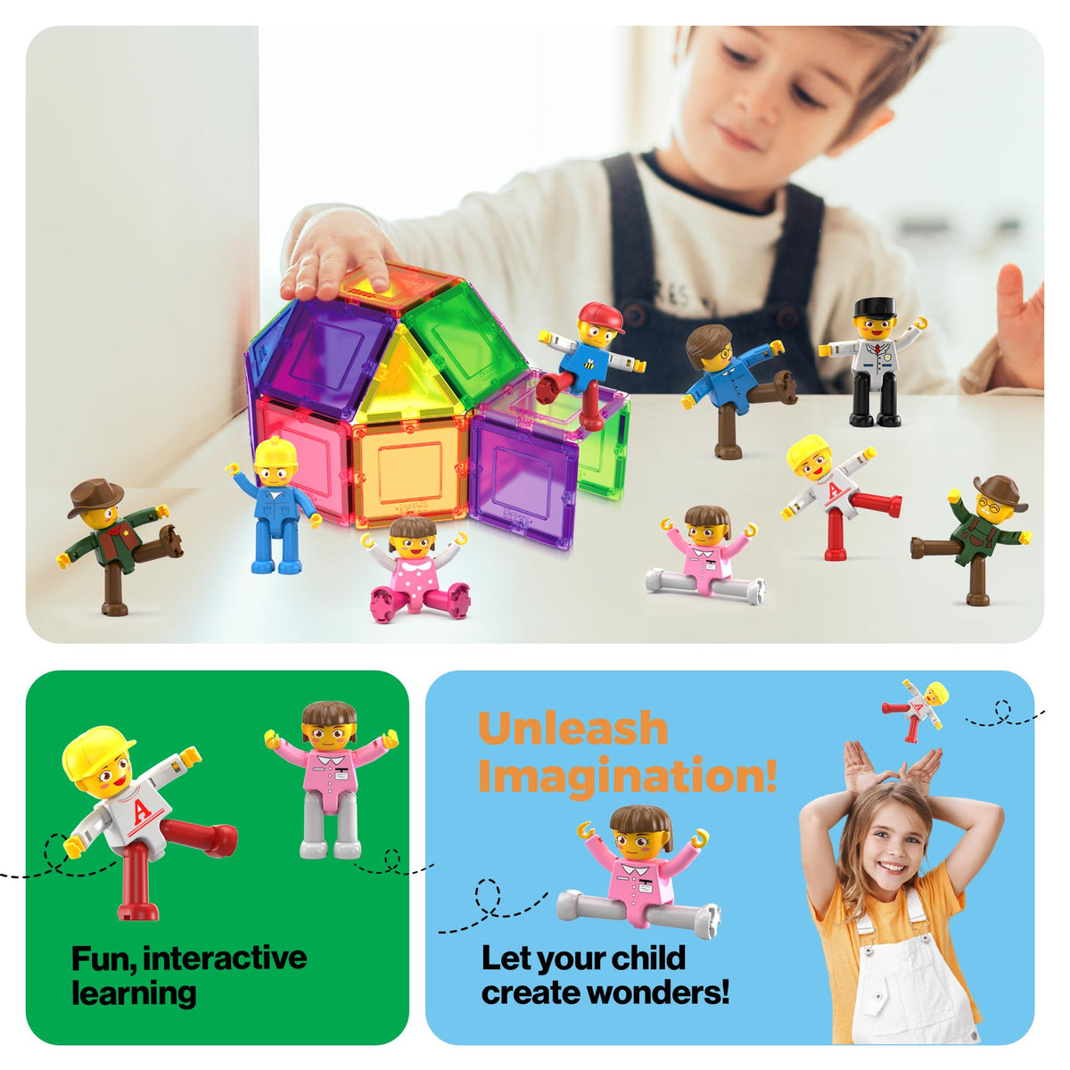 PicassoTiles embedded magnets keep figures securely in place during play.